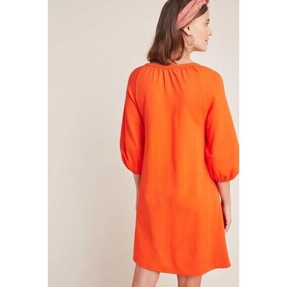By Anthropologie | Anais Tunic Womens XS Orange Oversized NeckTie Pullover Dress - Picture 2 of 11
